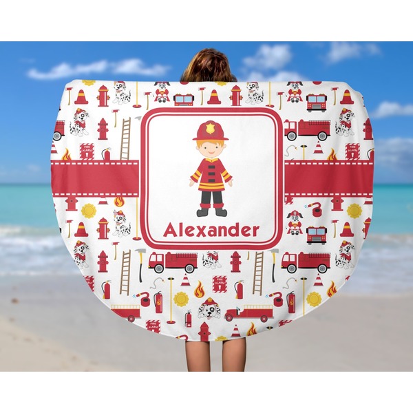 Firefighter Round Beach Towel - In Use
