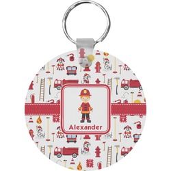 Firefighter Character Round Plastic Keychain (Personalized)