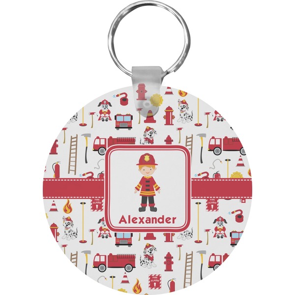 Custom Firefighter Character Round Plastic Keychain (Personalized)