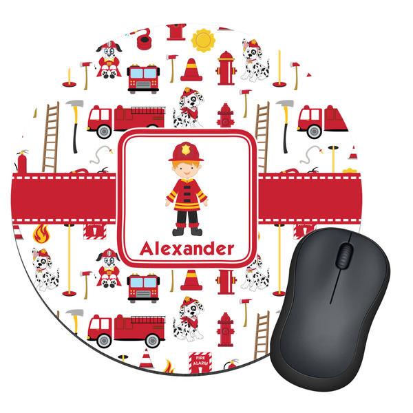 Custom Firefighter Character Round Mouse Pad (Personalized)