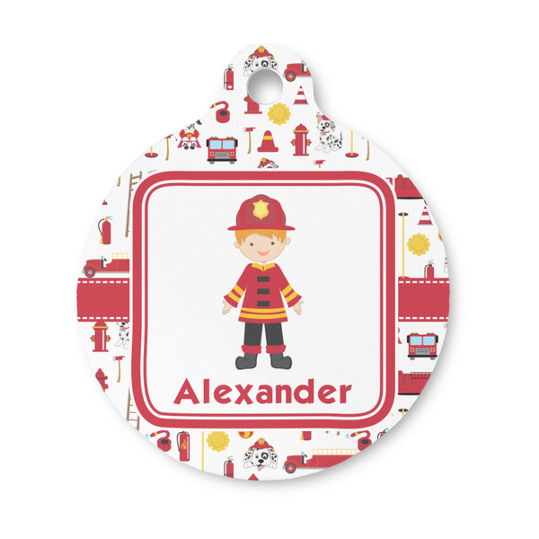 Custom Firefighter Character Round Pet ID Tag - Small (Personalized)