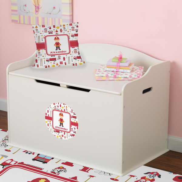 Firefighter Round Wall Decal on Toy Chest