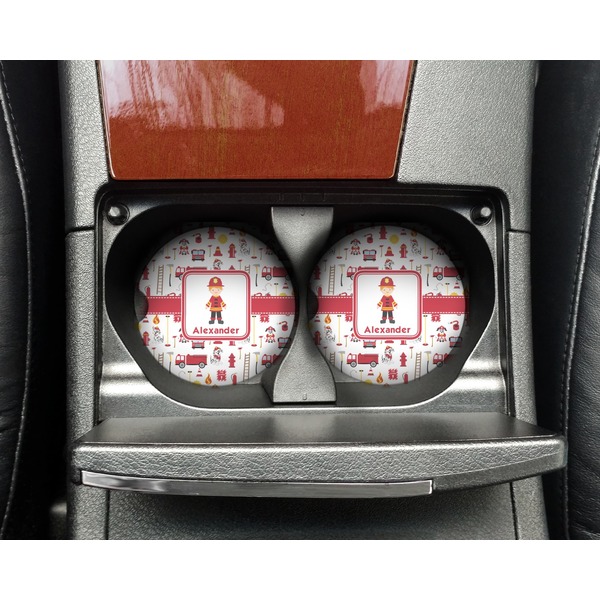 Firefighter Sandstone Car Coaster - In Cup Holder