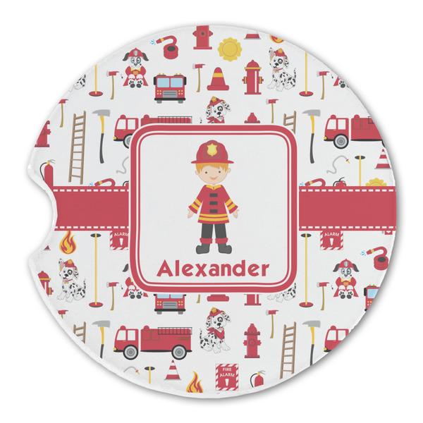 Custom Firefighter Character Sandstone Car Coaster - Single (Personalized)
