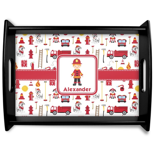 Custom Firefighter Character Black Wooden Tray - Large w/ Name or Text