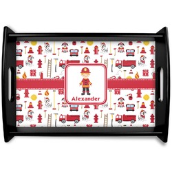 Firefighter Character Black Wooden Tray - Small w/ Name or Text