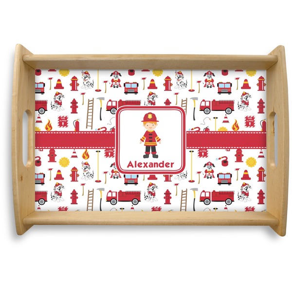 Custom Firefighter Character Natural Wooden Tray - Small w/ Name or Text