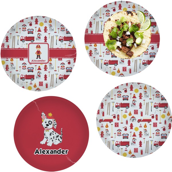 Custom Firefighter Character Set of 4 Glass Lunch / Dinner Plate 10" (Personalized)