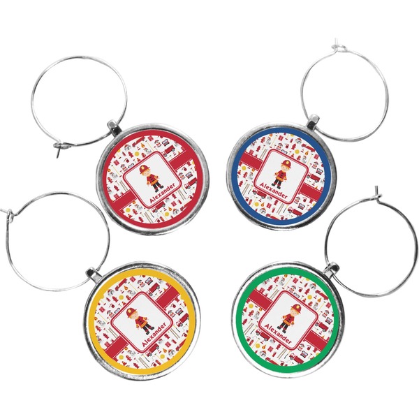 Custom Firefighter Character Wine Charms (Set of 4) (Personalized)