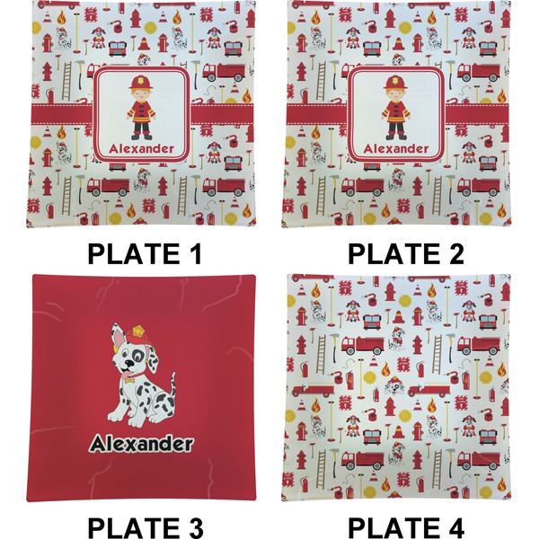 Firefighter Set of Square Dinner Plates (Approval)