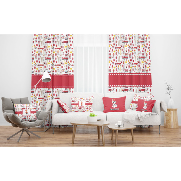 Firefighter Sheer and Custom Curtains in Room with Matching Pillows