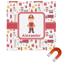 Firefighter Character Square Car Magnet - 6" w/ Name or Text