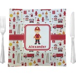 Firefighter Character 9.5" Glass Square Lunch / Dinner Plate- Single or Set of 4 (Personalized)