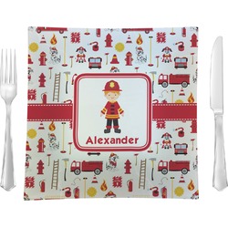 Firefighter Character 9.5" Glass Square Lunch / Dinner Plate- Single or Set of 4 (Personalized)