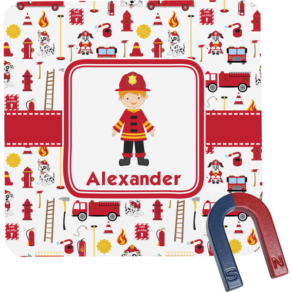 Custom Firefighter Character Square Fridge Magnet w/ Name or Text