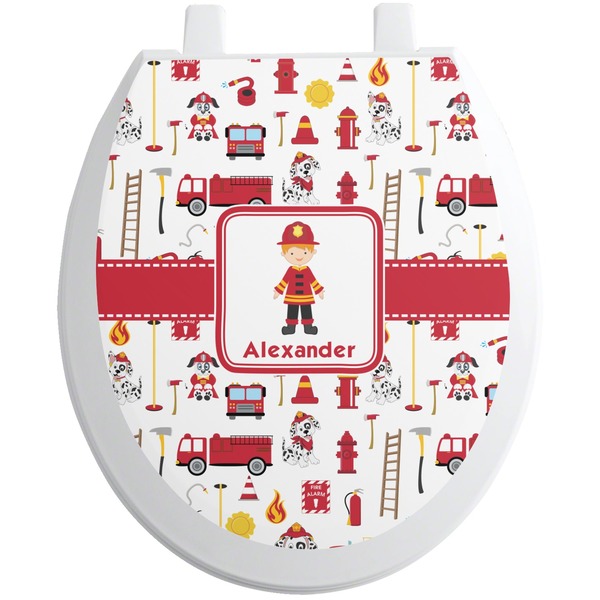 Custom Firefighter Character Toilet Seat Decal - Round (Personalized)