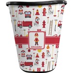 Firefighter Character Waste Basket - Single Sided (Black) w/ Name or Text