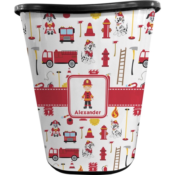 Custom Firefighter Character Waste Basket - Double Sided (Black) w/ Name or Text