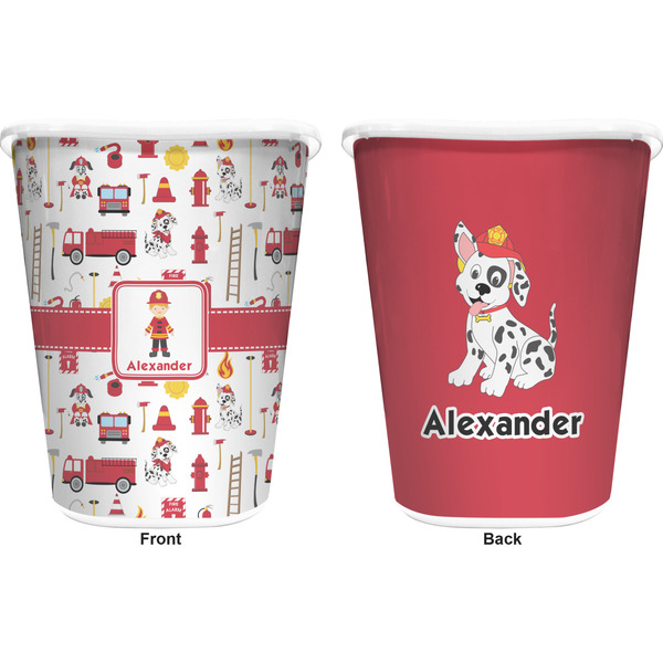 Firefighter Trash Can White - Front and Back - Apvl