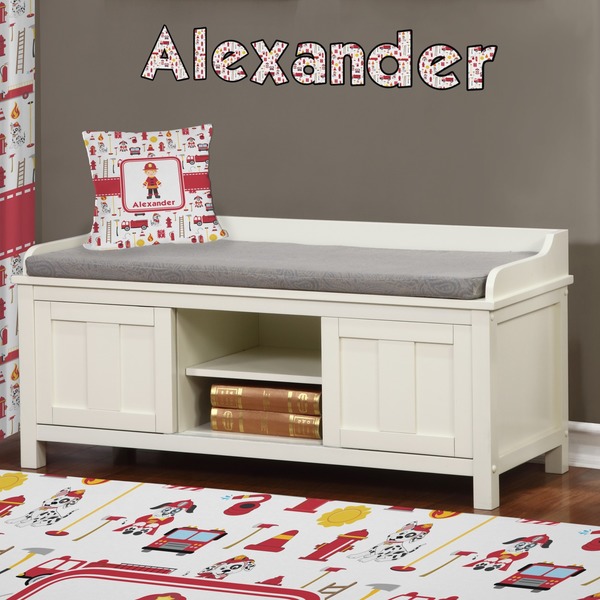 Firefighter Wall Name Decal Above Storage bench