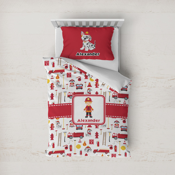 Custom Firefighter Character Duvet Cover Set - Twin w/ Name or Text