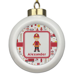 Firefighter Character Ceramic Ball Ornament (Personalized)