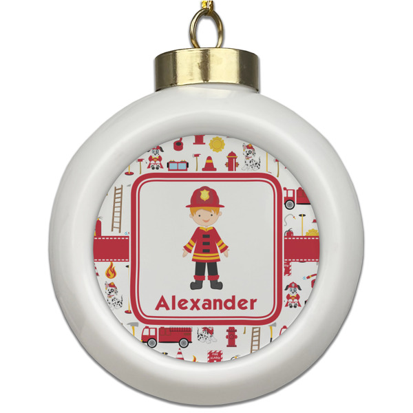 Custom Firefighter Character Ceramic Ball Ornament (Personalized)