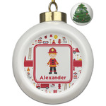 Firefighter Character Ceramic Ball Ornament - Christmas Tree (Personalized)