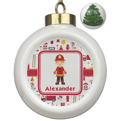Firefighter Character Ceramic Ball Ornament - Christmas Tree (Personalized)