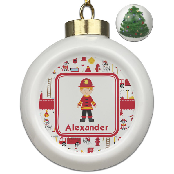 Custom Firefighter Character Ceramic Ball Ornament - Christmas Tree (Personalized)