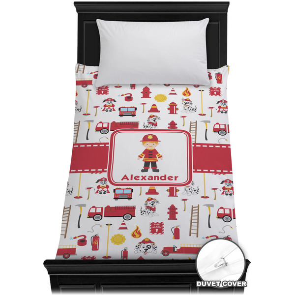 Custom Firefighter Character Duvet Cover - Twin XL w/ Name or Text