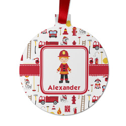 Firefighter Character Metal Ball Ornament - Double Sided w/ Name or Text