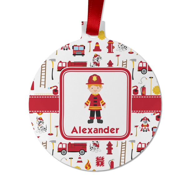 Custom Firefighter Character Metal Ball Ornament - Double Sided w/ Name or Text