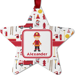 Firefighter Character Metal Star Ornament - Double Sided w/ Name or Text