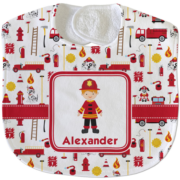 Custom Firefighter Character Velour Baby Bib w/ Name or Text