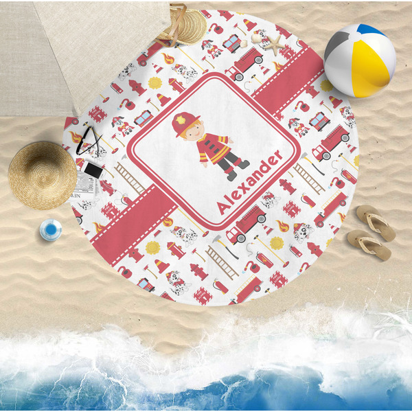 Firefighter for Kids Round Beach Towel Lifestyle