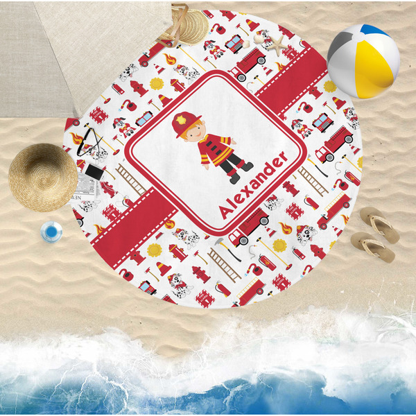 Firefighter for Kids Round Beach Towel Lifestyle
