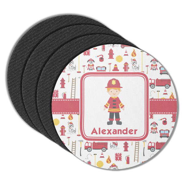 Custom Firefighter Character Round Rubber Backed Coasters - Set of 4 w/ Name or Text