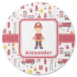 Firefighter Character Round Rubber Backed Coaster w/ Name or Text