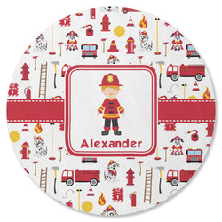 Firefighter Character Round Rubber Backed Coaster w/ Name or Text