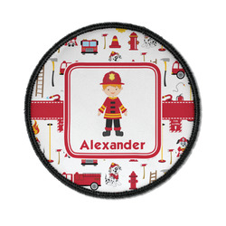 Firefighter Character Iron On Round Patch w/ Name or Text