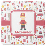 Firefighter Character Square Rubber Backed Coaster w/ Name or Text