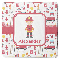 Firefighter Character Square Rubber Backed Coaster w/ Name or Text