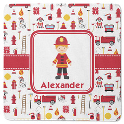 Firefighter Character Square Rubber Backed Coaster w/ Name or Text