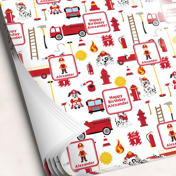 Custom Firefighter Character Wrapping Paper Sheets - Single-Sided - 20" x 28" (Personalized)