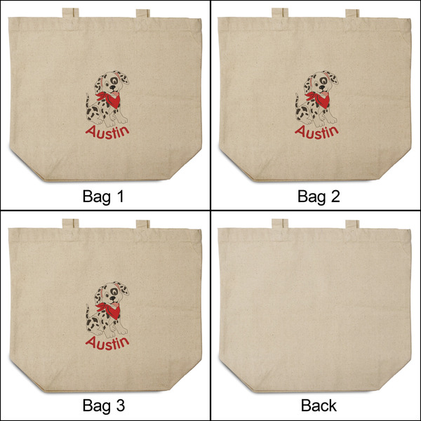 Dalmation 3 Reusable Cotton Grocery Bags - Front & Back View