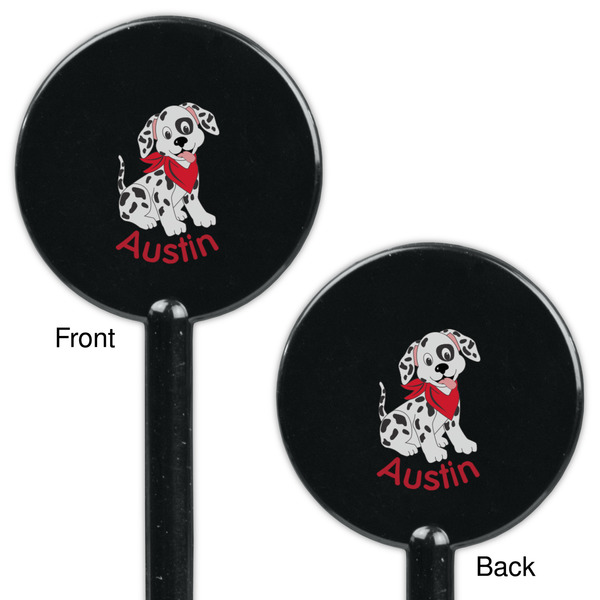 Dalmation Black Plastic 5.5" Stir Stick - Double Sided - Round - Front & Back