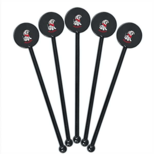 Dalmation Black Plastic 5.5" Stir Stick - Round - Fan View
