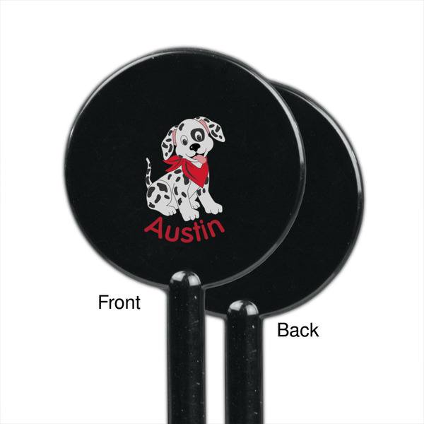 Dalmation Black Plastic 5.5" Stir Stick - Single Sided - Round - Front & Back