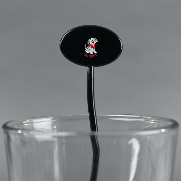 Dalmation Black Plastic 7" Stir Stick - Oval - Main